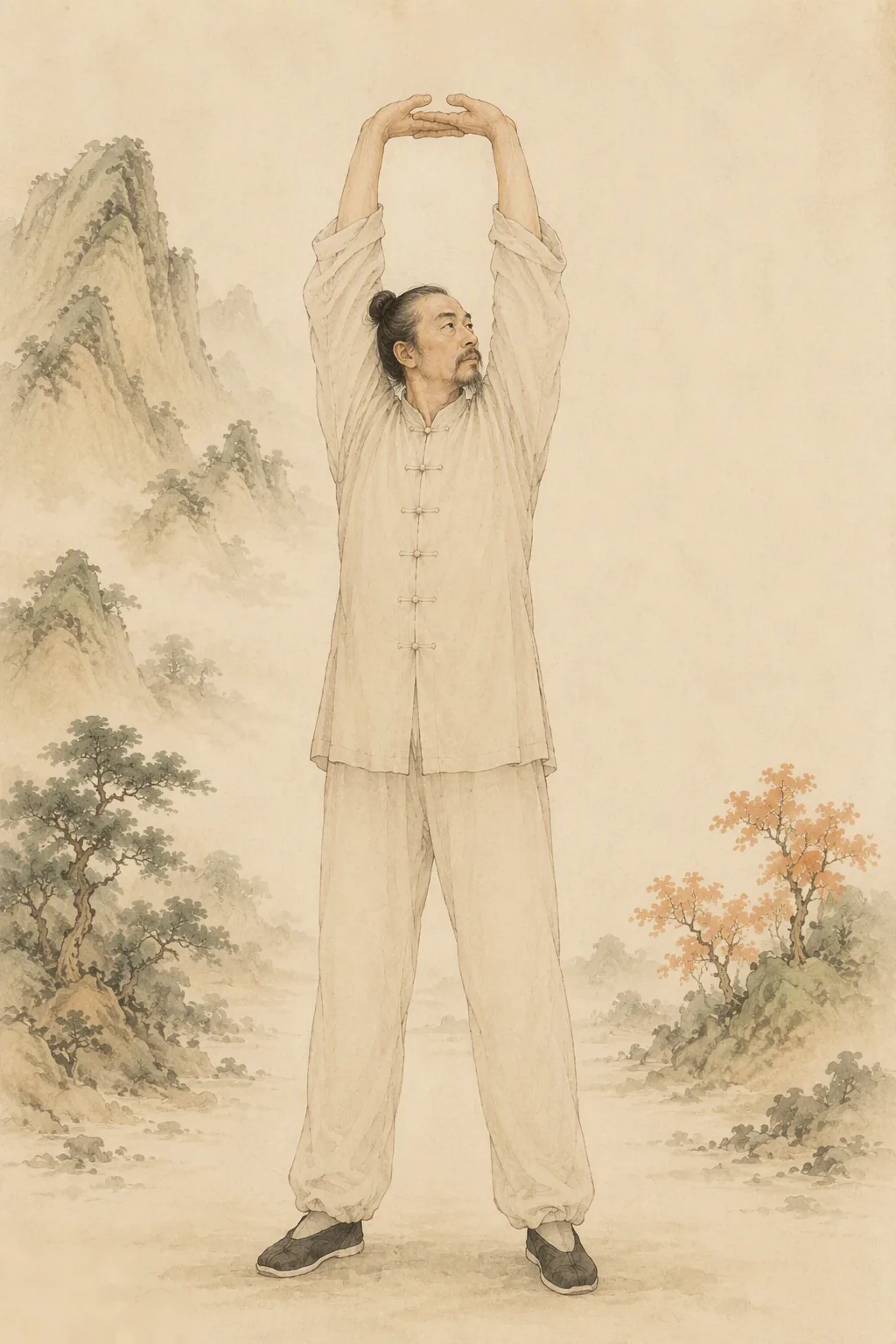Baduanjin movement: Two Hands Hold Up the Heavens — illustrated demonstration