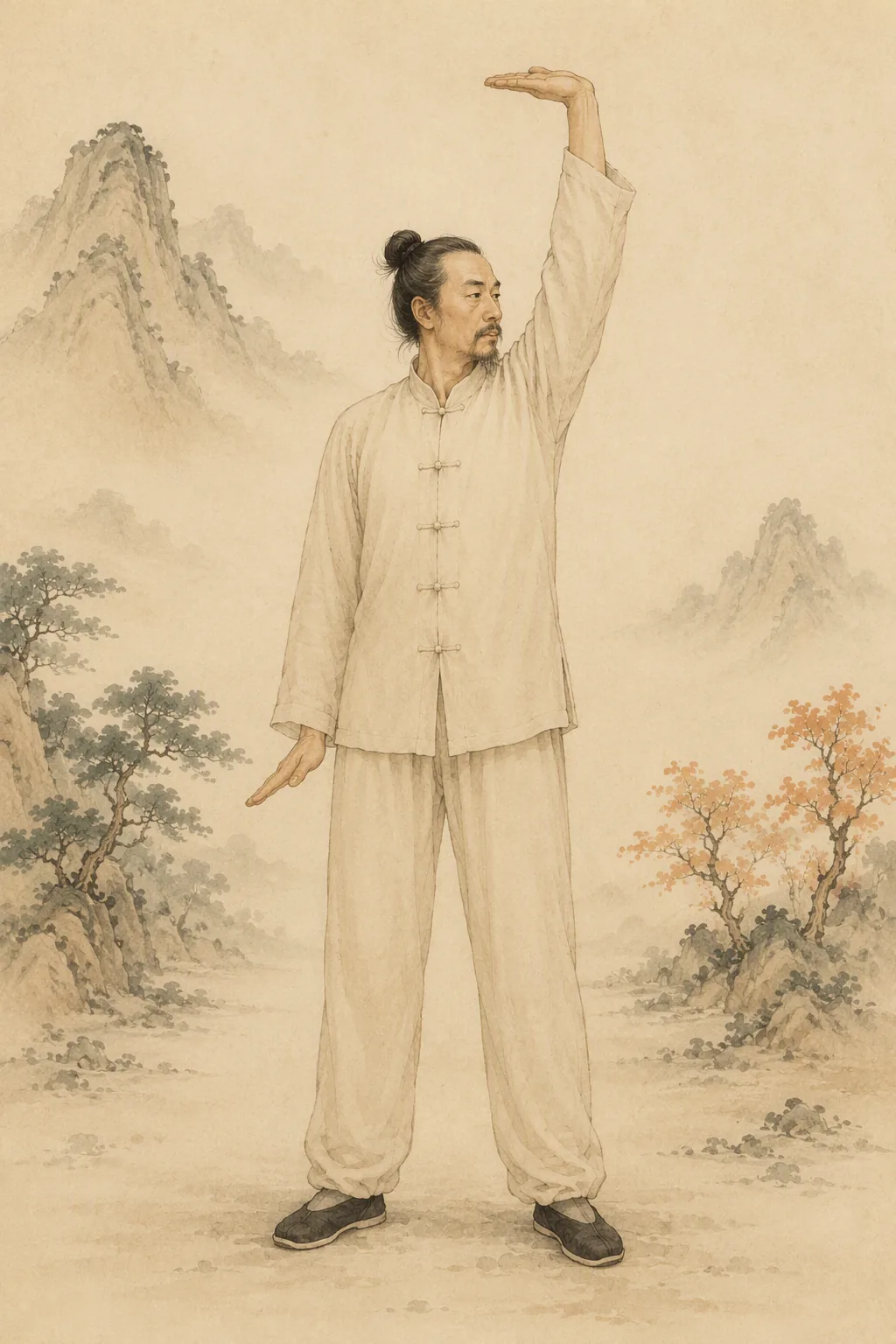 Baduanjin movement: Raise Single Arm to Regulate Spleen and Stomach — illustrated demonstration